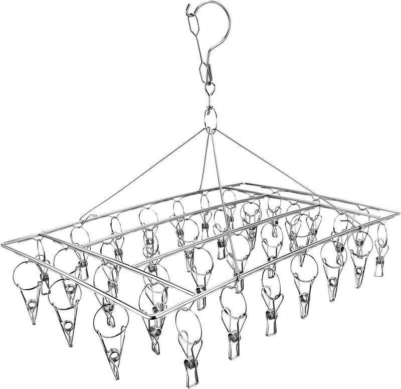 Skroad Stainless Steel Sock Drying Rack with 36 Clips, Swivel Hook Wind-Proof Clothes Hanger Rack for Sock, Bras, Underwear, Laundry Accessories - Image 1
